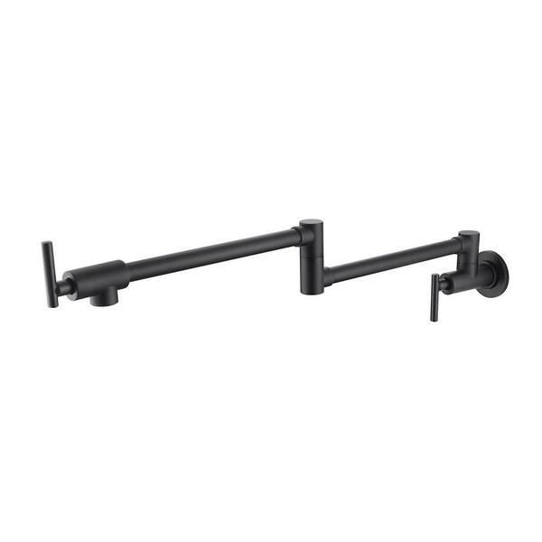 Aosspy Wall Mounted Pot Filler With Double Handle In Matte Black As Al50199b The Home Depot