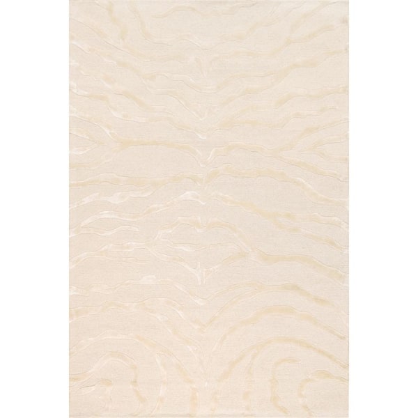 Pasargad Home Edgy Ivory 10 ft. x 14 ft. Abstract Silk and Wool Area Rug