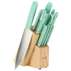 12 Piece Stainless Steel Cutlery and Wood Block Set in Mint