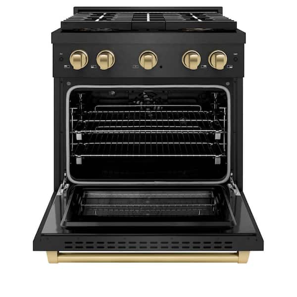 Autograph 30 in. 4.2 cu. ft. Dual Fuel Range with 4 Burner DuoPro Cooktop in Black Satin Stainless and Champagne Accents