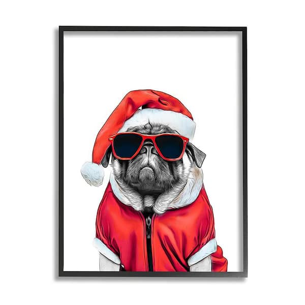 Stupell Industries Funny Pug Santa Hat by Annalisa Latella 1-Piece Framed Graphic Print Animal Poster Art Print 30 in. x 24 in.