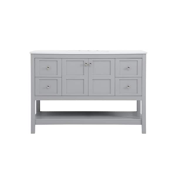 Unbranded Simply Living 48 in. Single Bathroom Vanity in Gray with Quartz Vanity Top in Calacatta White