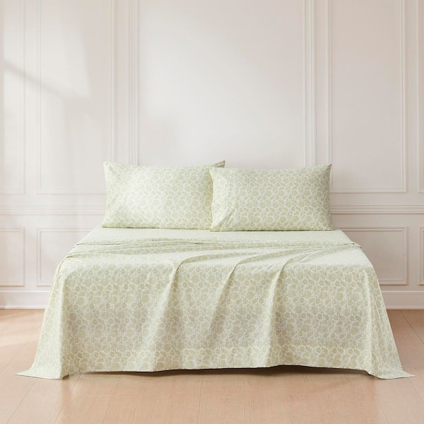 Floral Jacobean Cotton 4-Piece Set Sage Paisley Cotton King Sheet Set