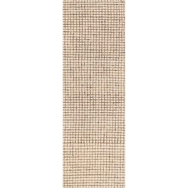 RUGS USA Melrose Checked Wool Cream 3 ft. x 6 ft. Indoor/Outdoor Patio Runner Rug