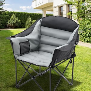 Oversized Camping Chair, Fully Padded Folding Moon Saucer Chair, Heavy Duty Folding Chair with Cup Holder and Carry Bag