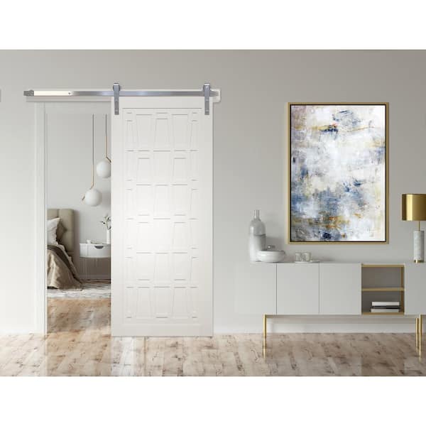 VeryCustom 42 in. x 84 in. Whatever Daddy-O Primed Wood Sliding Barn Door with Hardware Kit in Stainless Steel