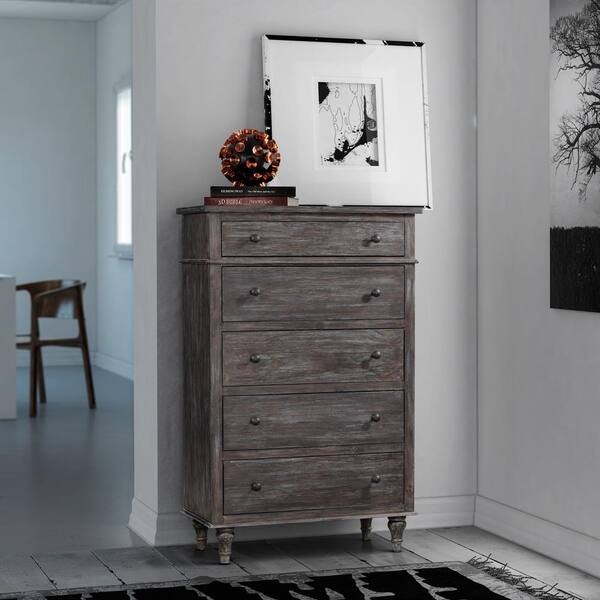 Crawford & Burke Valles 5-Drawer Distressed Charcoal Chest of Drawers