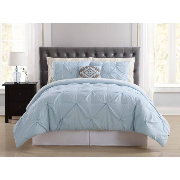 Unbranded Pueblo Pleated Light Blue King Bed in a Bag