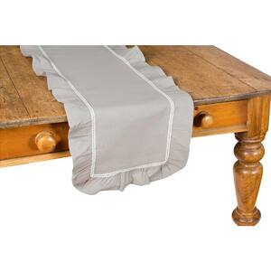 Ruffle Trim 16 in. x 54 in. Taupe with White Lace Table Runner