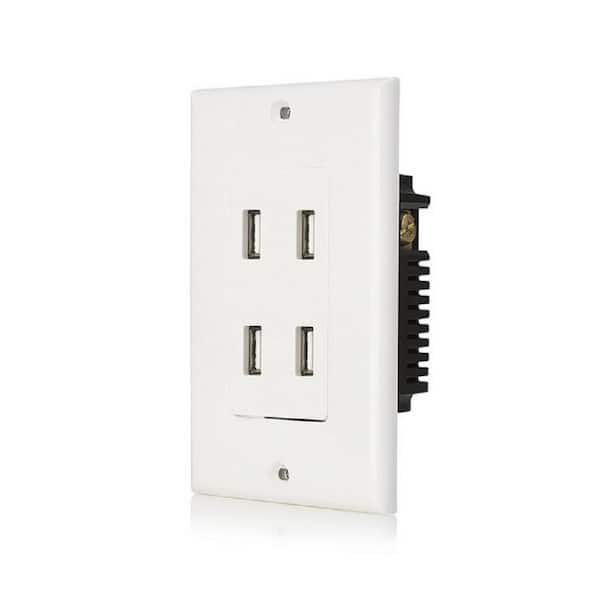 4.8 Amp 4-Port USB Charger Duplex Wall Outlet Receptacle, White