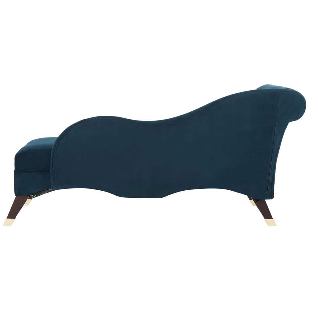 Navy Velvet Transitional Chaise with Gold Cap Legs and Pillow