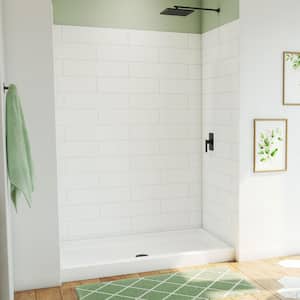 DreamStone 34 in. L x 60 in. W x 84 in. H Alcove Shower Kit with Shower Wall and Shower Pan in Modern White