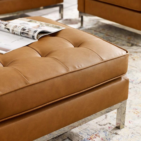 Modway Loft Tufted Silver Tan, Leather Tufted Ottoman