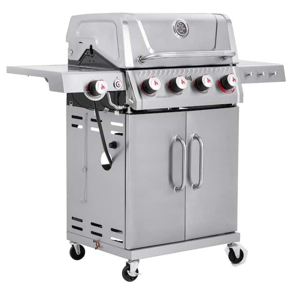 5-​Burner Propane Gas Grill in Stainless Steel with Side Burner