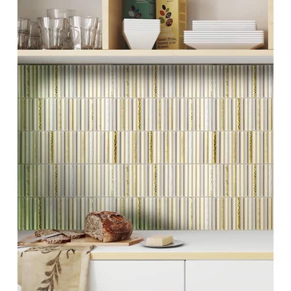 Waterfall Gold 11.8 in. x 11.8 in. Polished Linear Glass Mosaic Tile (5-Pack) (4.83 sq. ft./Case)