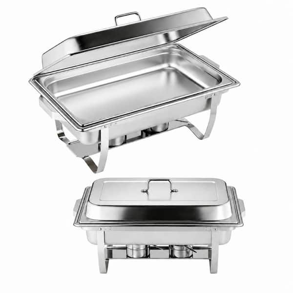 2 Pack 8 qt. Silver Stainless Steel Chafing Dish Buffet Set with Fuel Holders Water Pan and Lid for Catering