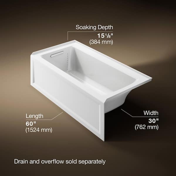Archer 60 in. x 30 in. Acrylic Alcove Deep Soaking Bathtub with Left-Hand Drain in White