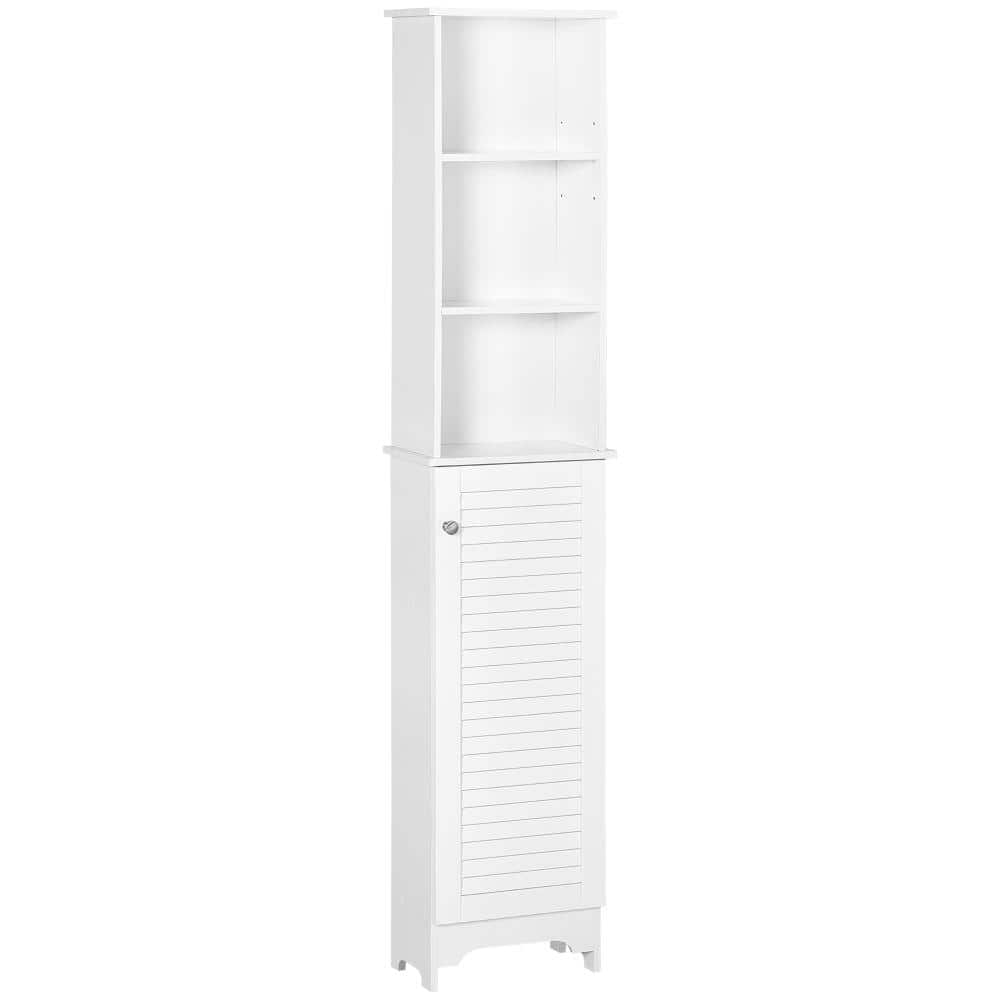 White Freestanding Linen Tower, Tall Bathroom Cabinet with 3-Tier Adjustable Open Shelves price history on PriceWatchPro