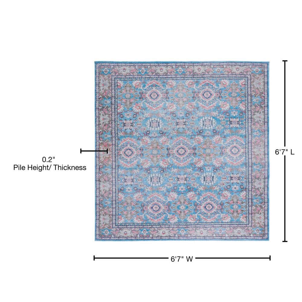 Serapi Blue and Rust Square Washable Area Rug