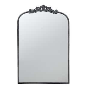 24 in. W x 36 in. H Arched Metal Framed Baroque Inspired Wall Bathroom Vanity Mirror in Black