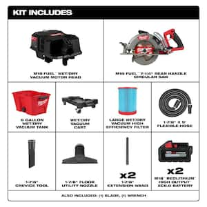 M18 FUEL 18V Litj-Ion Cordless 7-1/4 in. Rear Handle Circ Saw w/Wet/Dry Shop Vac & (2) High Output 6.0Ah Battery Pack