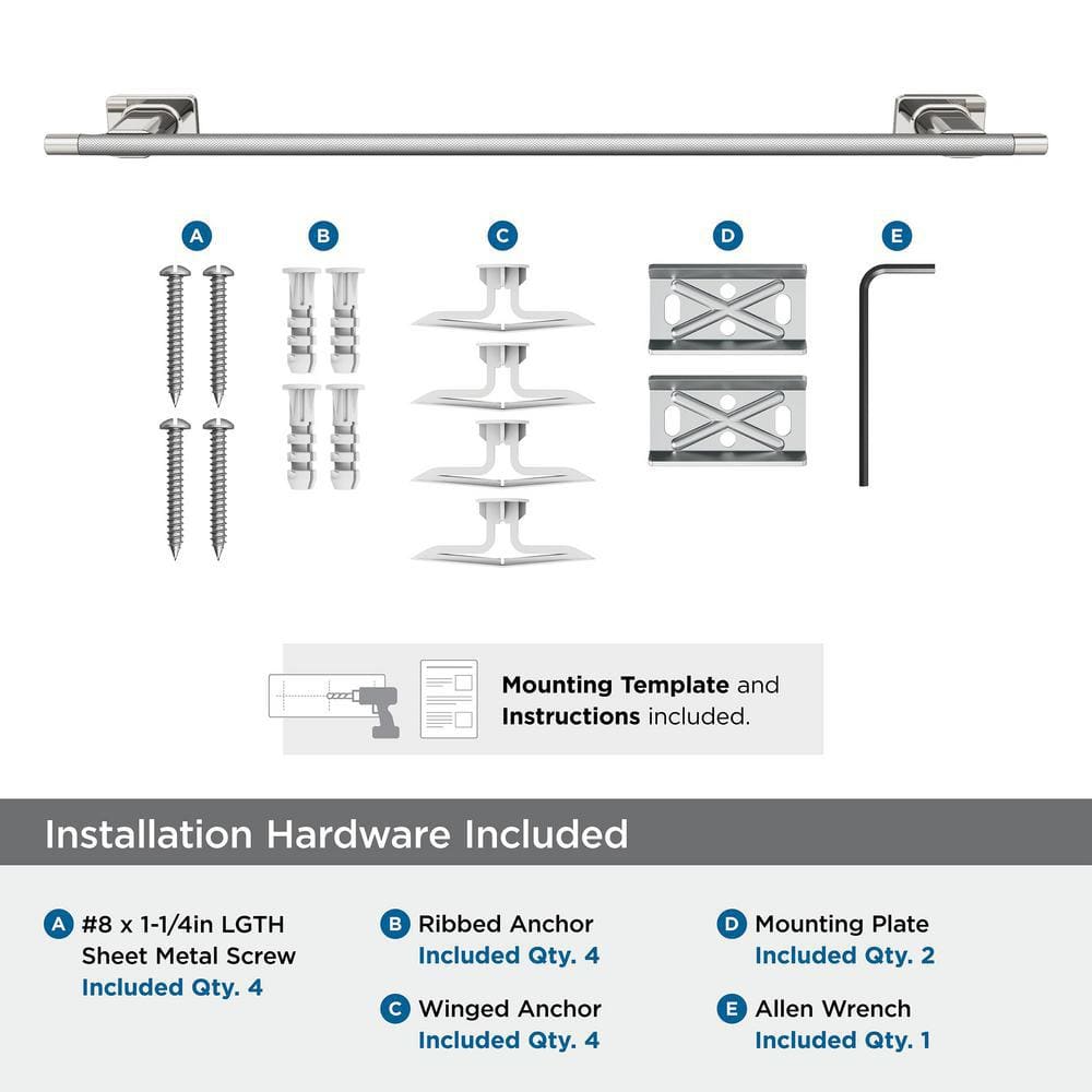 Polished Nickel Stainless Steel 24-Inch Wall Mounted Towel Bar