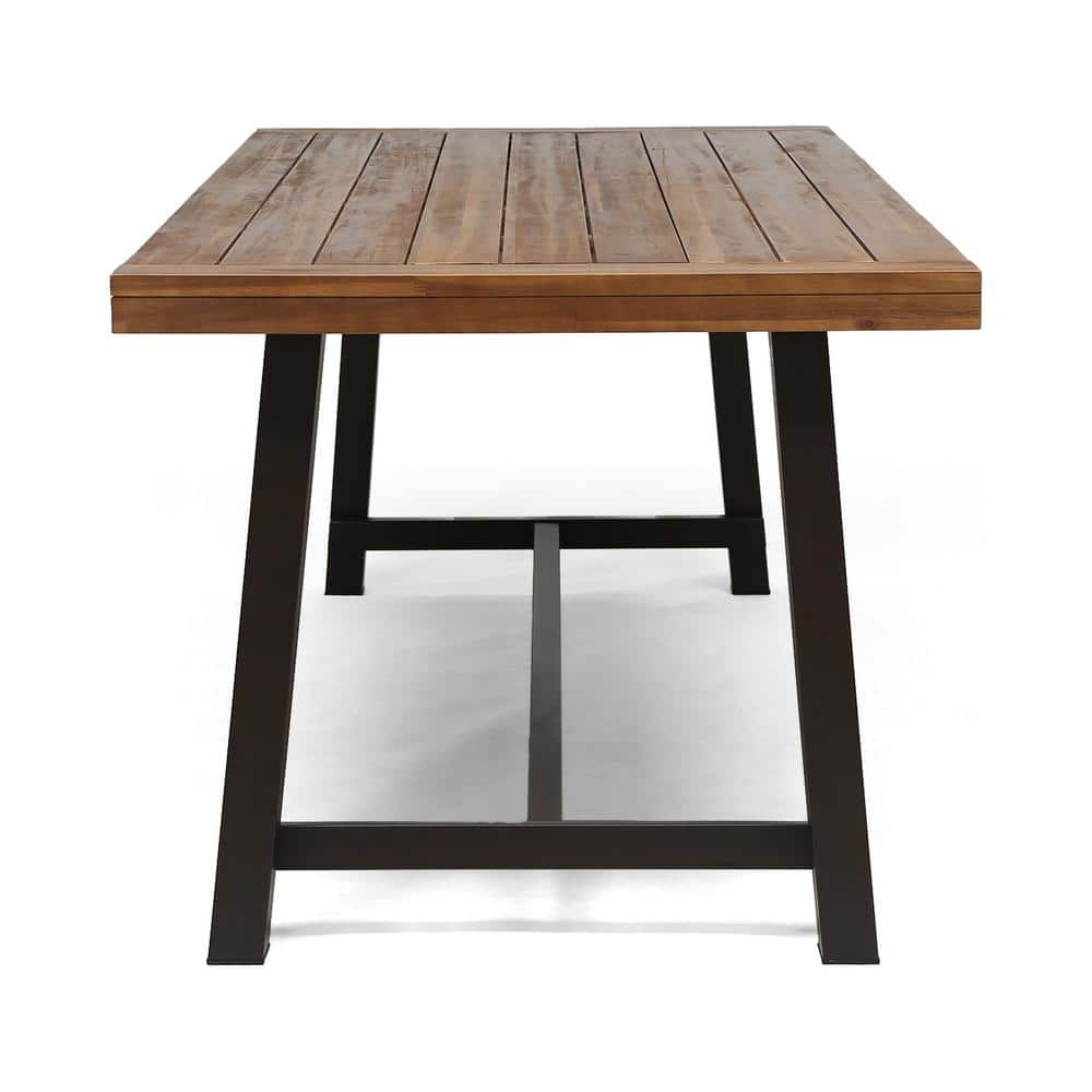 Teak Brown Iron Frame 3-Piece Outdoor Dining Set
