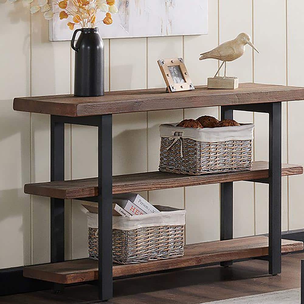 Pomona Rustic Natural Pine Wood and Metal 4-Piece Coffee Table Set