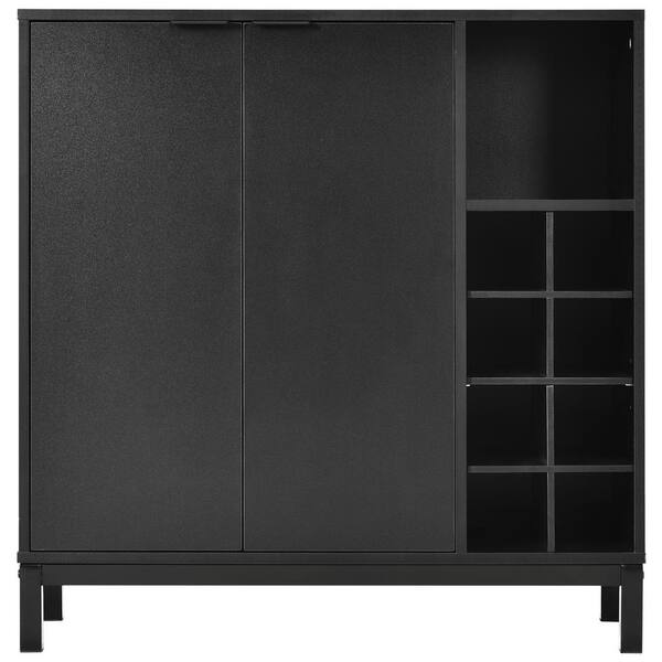Unbranded Black Wood 33.86 in. Kitchen Island with 2 Doors Wine Racks