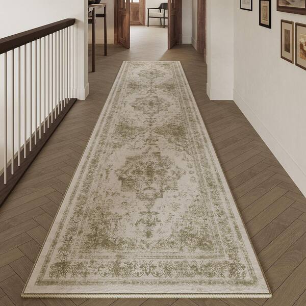Persia Taupe 2 ft. x 6 ft. Vintage Medallion Distressed Area Rug