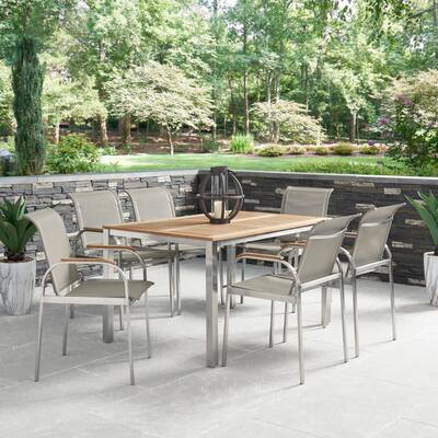 Aruba Silver Stainless Steel & Solid Wood Teak Rectangular Outdoor Dining Table