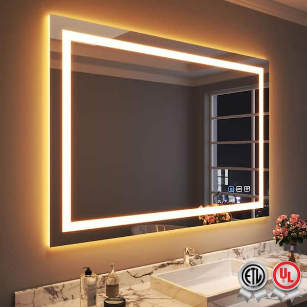 Backlit and Front Light 60 in. W x 40 in. H Rectangular Frameless Wall Bathroom Vanity Mirror