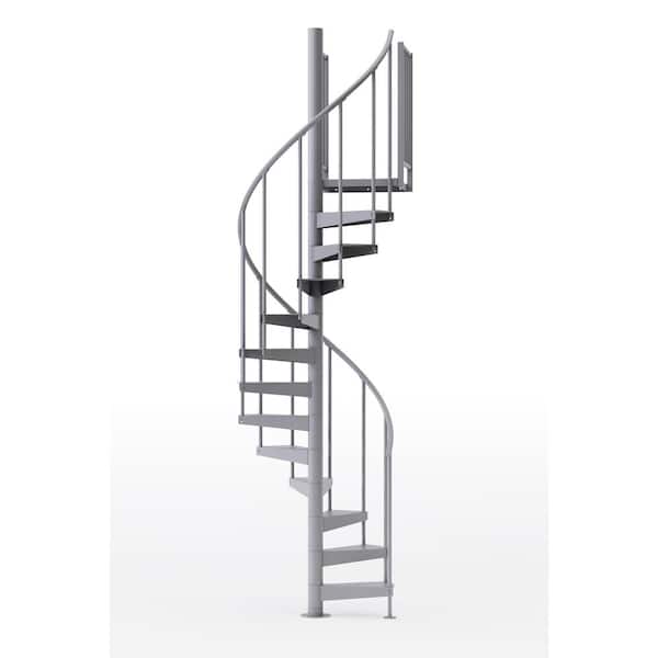 Mylen STAIRS Condor Gray Interior 42in Diameter, Fits Height 127.5in - 142.5in, 2 36in Tall Platform Rails Spiral Staircase Kit