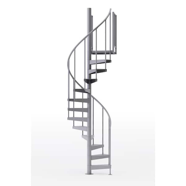 Mylen STAIRS Condor Gray Interior 42in Diameter, Fits Height 102in - 114in, 2 42in Tall Platform Rails Spiral Staircase Kit