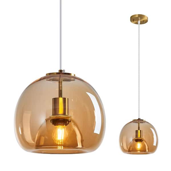 Home Lighting ‎60-Watts 1 Light 9. 84in Cognac Glass Globe Pendant Light for Kitchen Island, No Bulbs Included, 1Pack