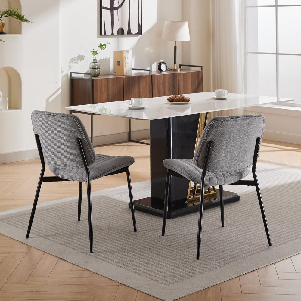 Gray Linen Upholstered Low Back Arm Chair with Metal Legs