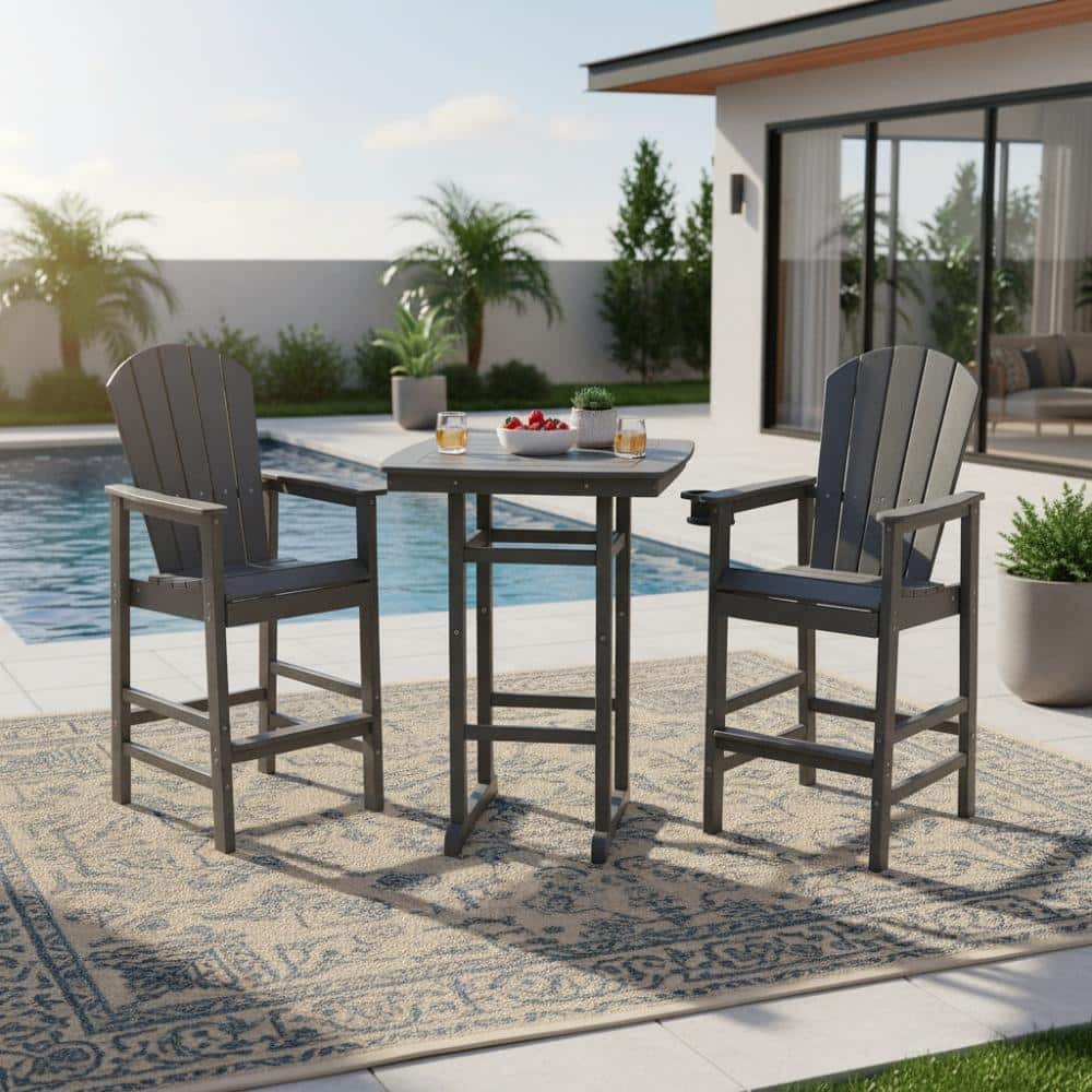 3-Piece Gray HDPE Bar-Height Patio Set with Table + 2 Bar Chairs price history on PriceWatchPro