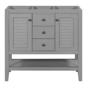 36 in. W x 18 in. D x 33.4 in. H Bath Vanity Cabinet without Top in Grey with Open Storage Shelf, 2-Drawers and 2-Door