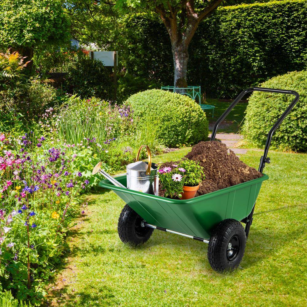 Green and Black Heavy-Duty Dual-Wheel Garden Utility Cart