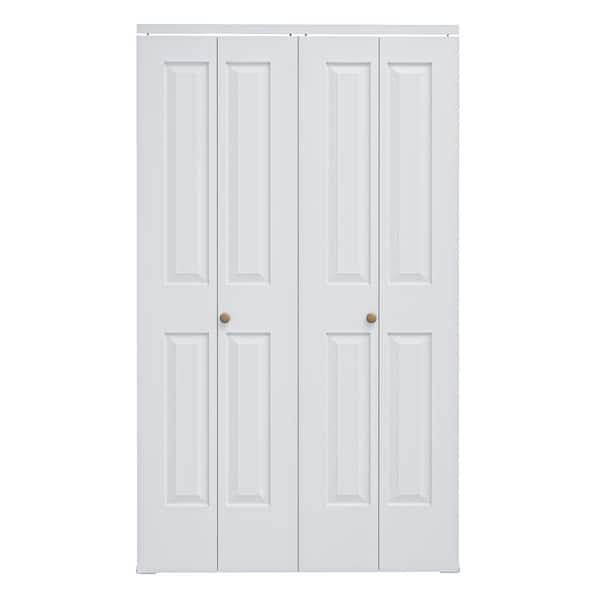 48 in. x 80 in. 4 Panel Hollow Core MDF White Primed Composite Closet Bi-fold Door with Hardware