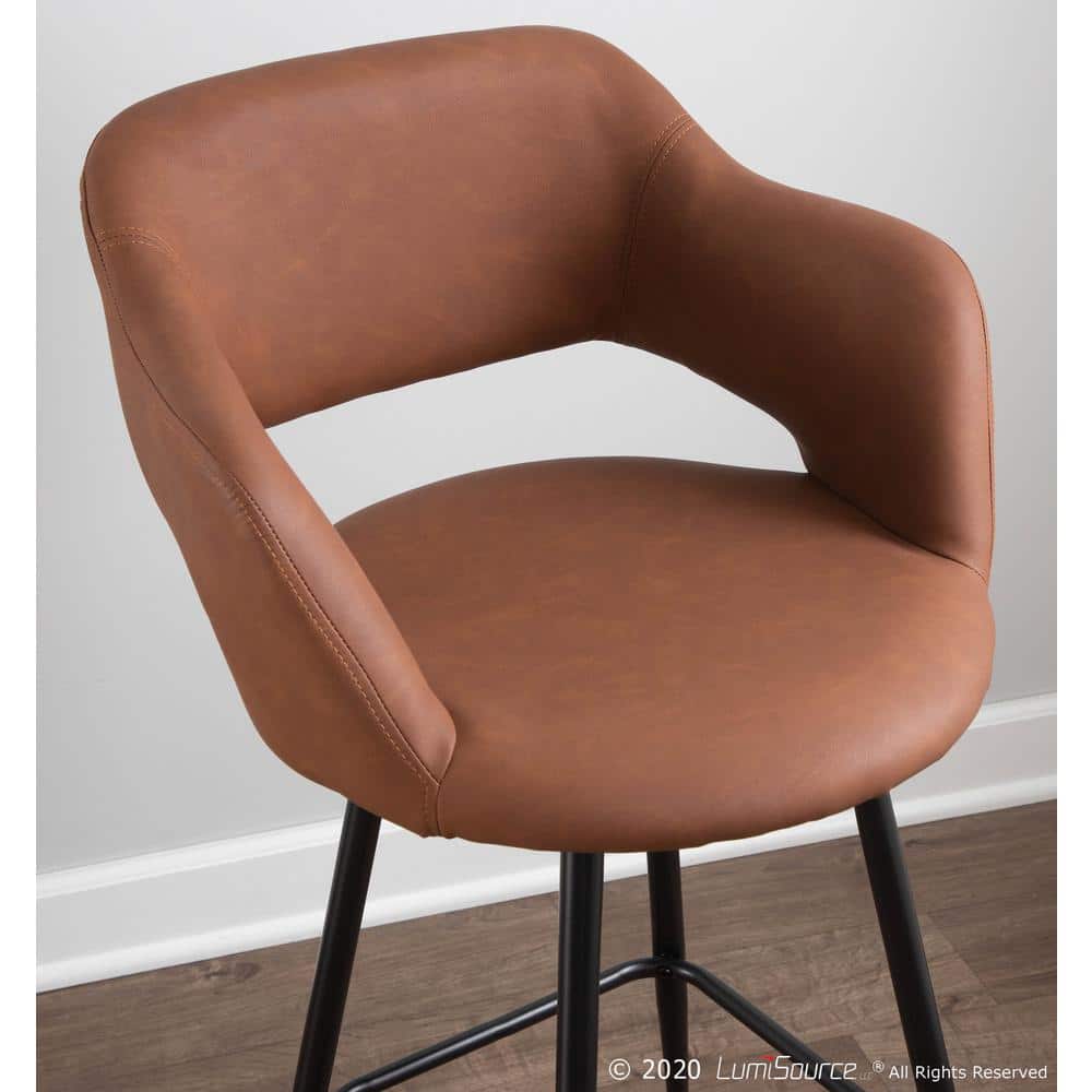 Contemporary Black Metal and Brown Faux Leather Bar Stools