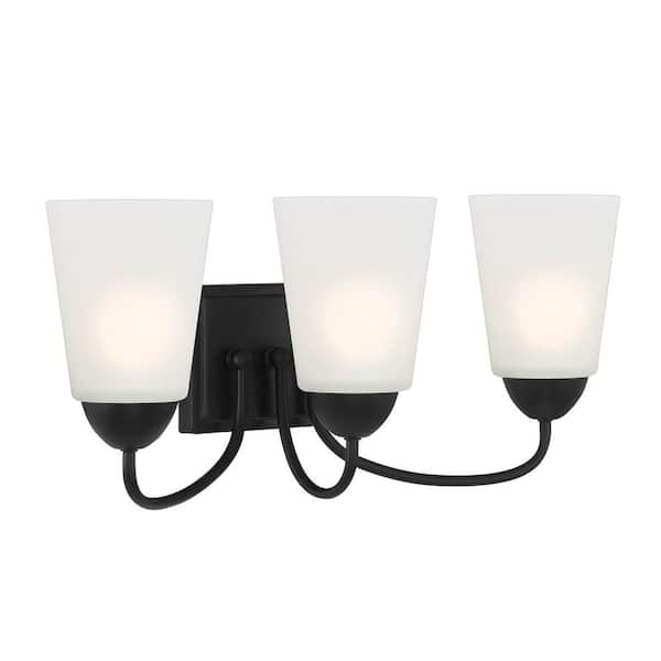 Designers Fountain Malone 20.75 in. 3-Light Matte Black Transitional Vanity with Frosted Glass Shades