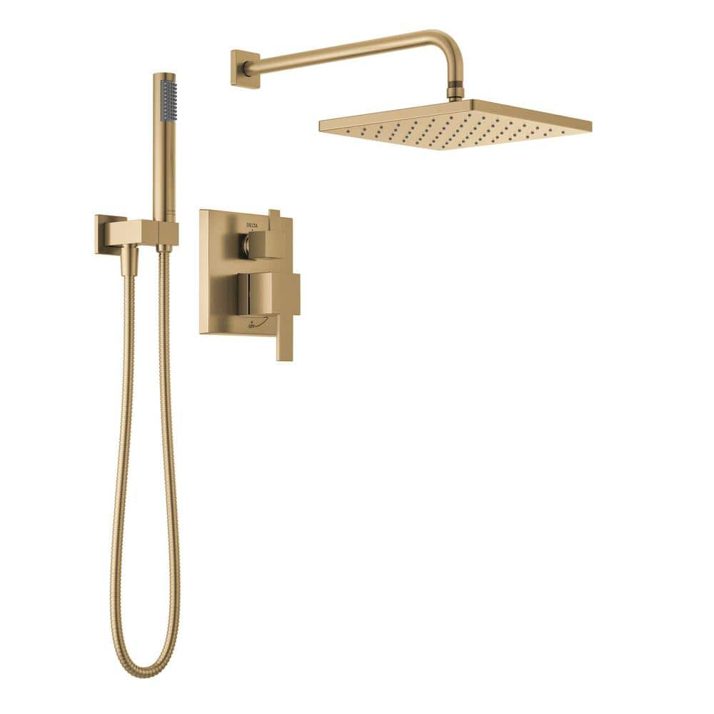 Modern Gold 1-Spray Raincan Wall Mount Fixed and Handheld Shower Head 1.75 GPM in Champagne Bronze