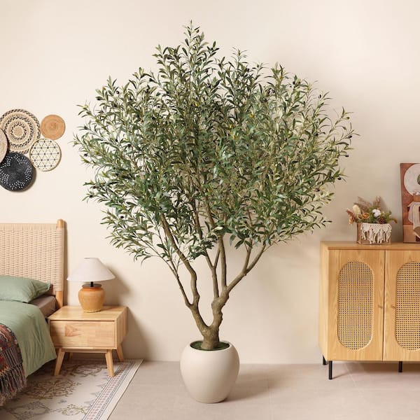 8 ft. Artificial Olive Tree with White Planter, Fake Olive Silk Tree for Indoor Home Decor and Housewarming Gift