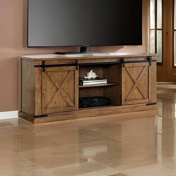Brown and Black TV Stand Fits TVs up to 67 to 72 in. with 2-Shelves