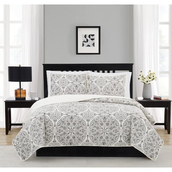 CANNON Gramercy 3-Piece Grey Polyester Full/Queen Quilt Set