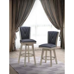 New Classic Furniture Berkely 24 in. Black/Platinum Wood Counter Stool with Faux Leather Seat (Set of 2)