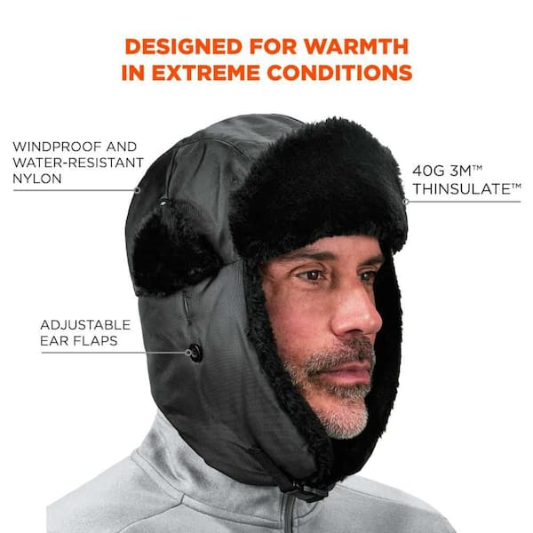 Outbound Unisex Insulated Fur Winter Aviator Trapper Ear Flaps Hat  Water-Resistant, Black
