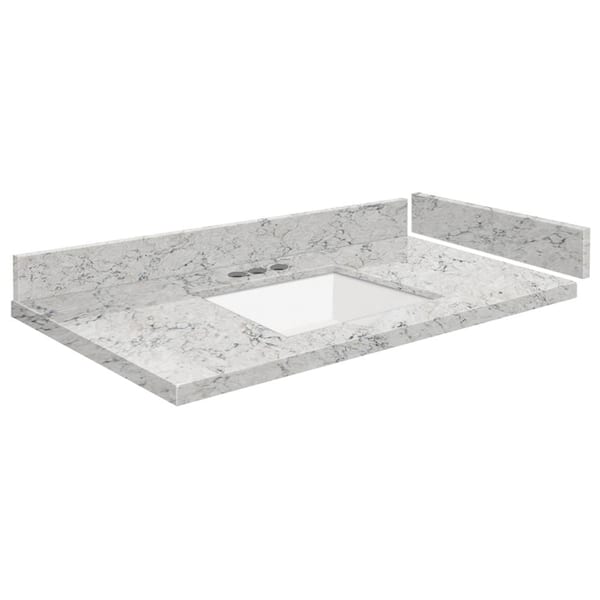 Transolid Silestone 31 in. W x 22.25 in. D Qt. White Rectangular Single Sink Vanity Top in Pietro
