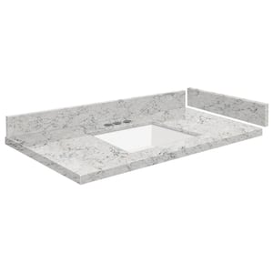 Silestone 33.75 in. W x 22.25 in. D Quartz White Rectangular Single Sink Vanity Top in Pietra